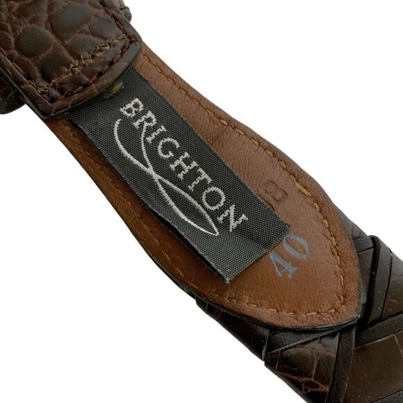 Vintage Brighton Mens Braided Leather Belt Silvertone Brass Buckle Size 40 Brown - Picture 5 of 7